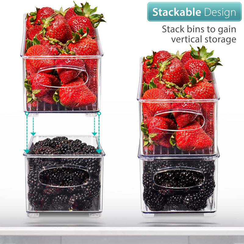 Sorbus Stackable Refrigerator Organizer Bins - Clear Storage Bins for Kitchen Pantry, Freezer & Fridge Organization - Food Organizing Plastic Containers with Handles for Countertops & Drawers (4 Pack) - Image 3